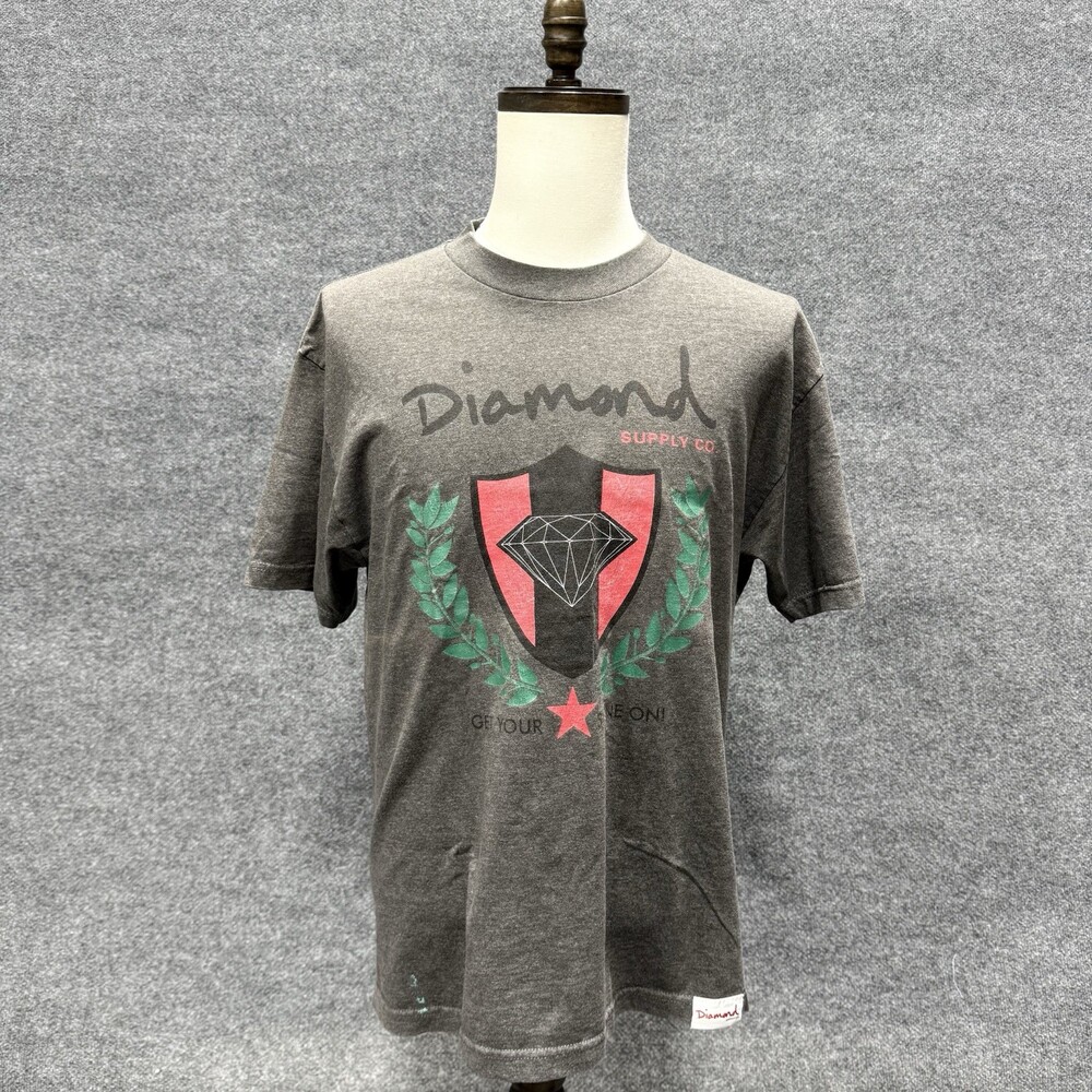 Diamond Supply Co Men’s Graphic T-Shirt Gray Crest Logo Streetwear Skate Tee
